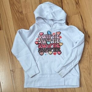 Amazon Essentials White Hoodie with Colorful Heart Design